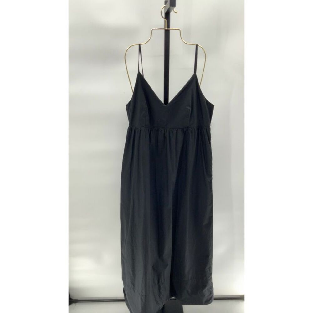 Quince Black Midi Slip Dress with V-Neck